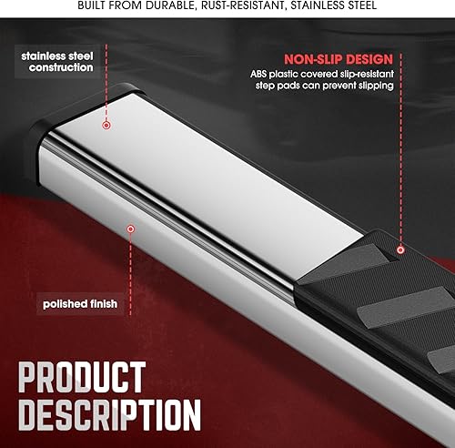 Vista 2 de DNA Motoring Estribos de 5 pulgadas compatibles con Silverado 1500 07-18, Silverado/Sierra 2500-3500HD 07-19 cabina estándar, barras Nerf de acero