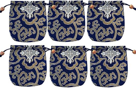 XZEN 6Pcs Small Storage Bag with Exquisite Embroidered- Gift Bags Jewelry Handbags Candy Sack for Wedding/Diwali Parties/Christmas Blue