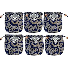 XZEN 6Pcs Small Storage Bag with Exquisite Embroidered- Gift Bags Jewelry Handbags Candy Sack for Wedding/Diwali Parties/Christmas Blue