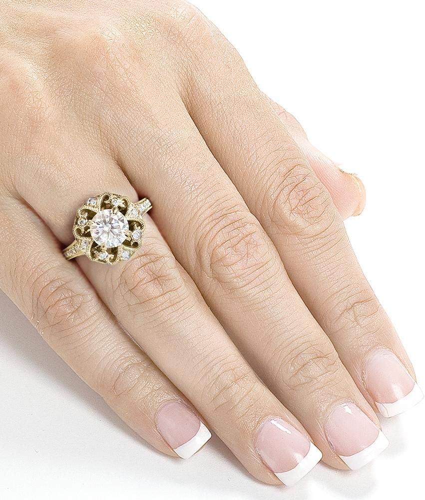 Kobelli Antique Style Round Moissanite Engagement Ring 1 1/5 CTW 14k Yellow Gold