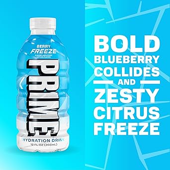 PRIME HYDRATION Variety, Berry Freeze, Cherry Freeze, Ice Pop Sports Drinks, Electrolyte Enhanced to Replenish Fluids, Zero Added Sugar, B Vitamins, Antioxidants, Natural Flavors, 12 Fl Oz, 15 Pack