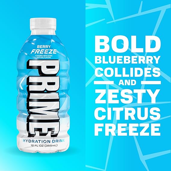 PRIME HYDRATION Variety, Berry Freeze, Cherry Freeze, Ice Pop Sports Drinks, Electrolyte Enhanced to Replenish Fluids, Zero Added Sugar, B Vitamins, Antioxidants, Natural Flavors, 12 Fl Oz, 15 Pack