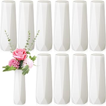 Didaey 10 Pack Composite Plastic Flower Vases Bulk White Small Boho Floral Vases for Dried Flower Bouquet Pampas Grass Centerpieces Fall Wedding Party Living Room DecorClassic