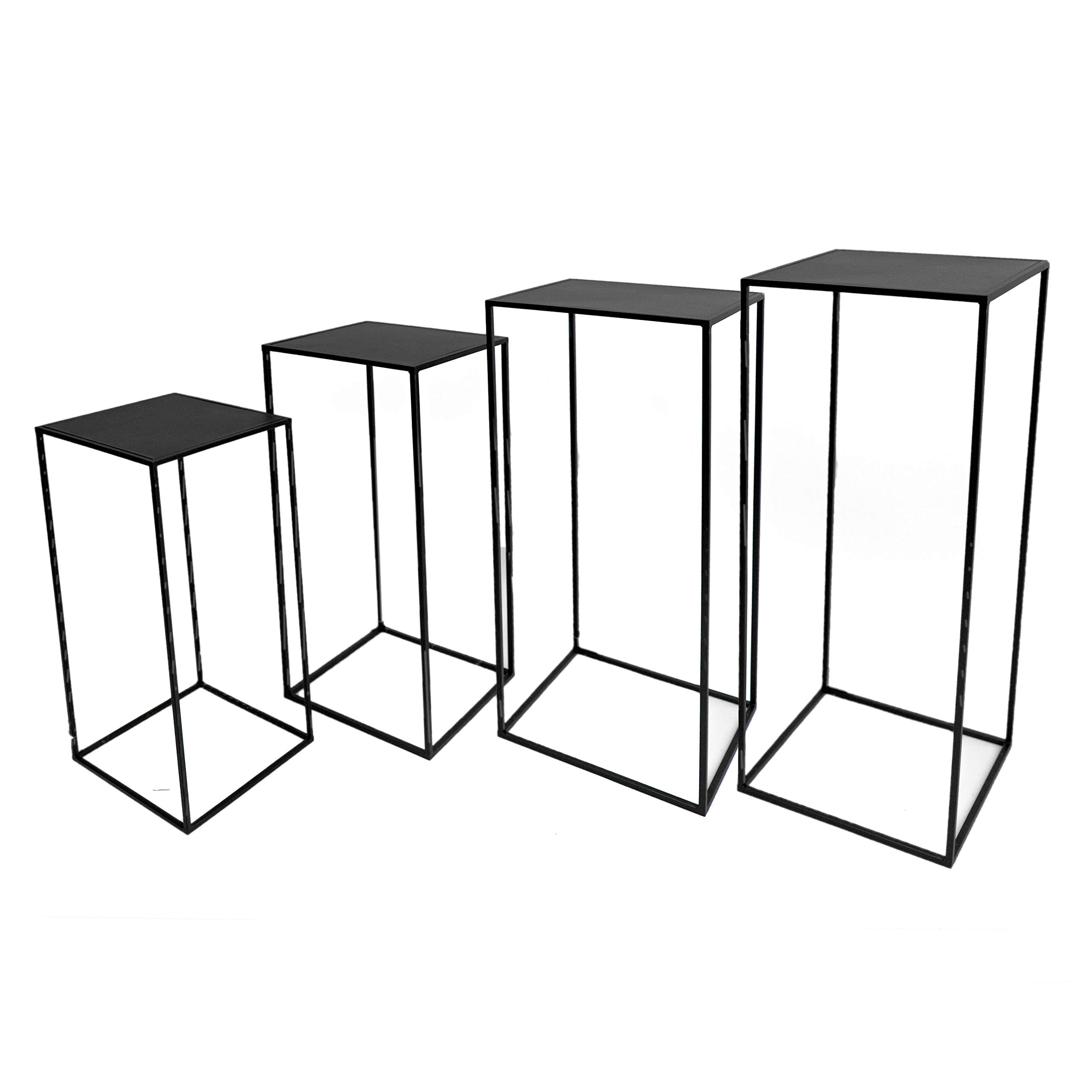 Spetebo Metall Pflanzenständer schwarz im 4er Set - 80, 70, 60 und 50 cm - Blumen Topf Ständer Hocker Beistelltisch eckig