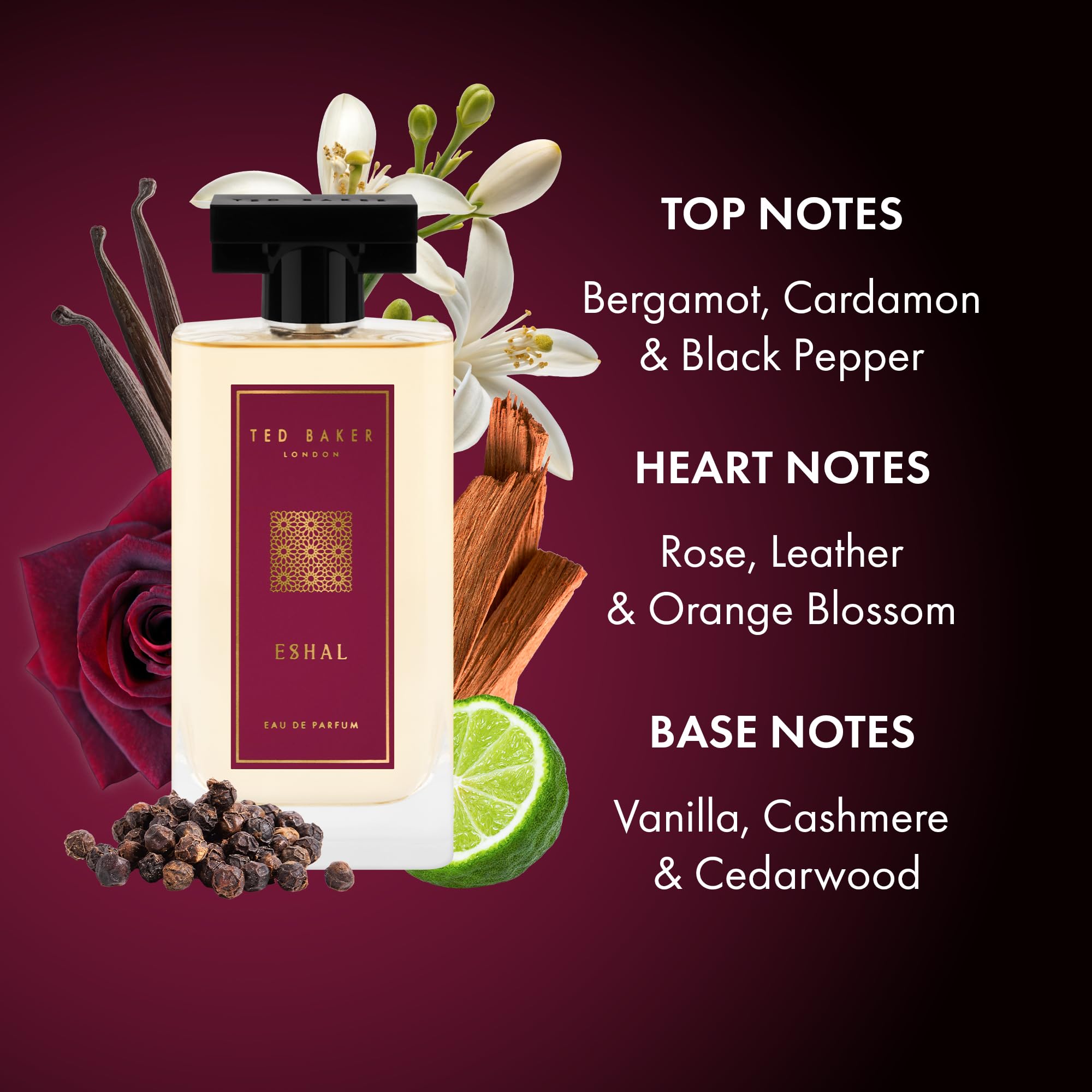 Ted Baker Eshal Eau De Parfum, Oud Amber Vanilla, For Women, 100ml | Long-Lasting Woody Eau De Parfum With Warm Spicy Notes, Soft Musk, Vegan And Cruelty-Free.