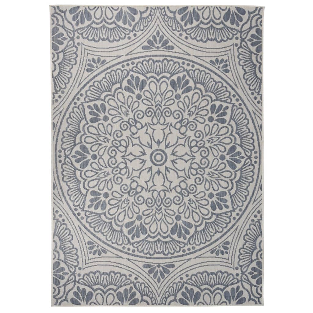 Tapis d'extérieur tissage plat 140x200 cm bleu résistant pour balcon