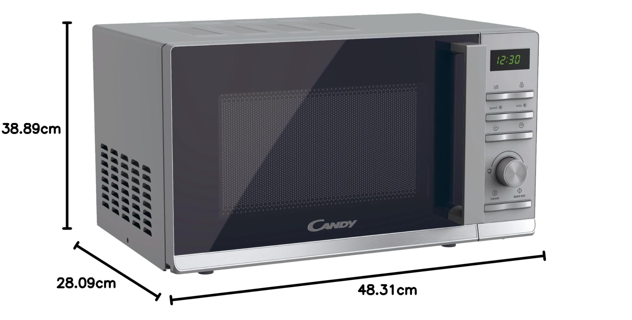 Candy Moderna CMWA23TNDS Four Micro-ondes 900W 23L Digital, Fonction Décongélation, 14 Menus Automatiques, Plateau Tournant en Verre, 11 Niveaux de Puissance, Cuisson Express, Sécurité Enfant, Argent