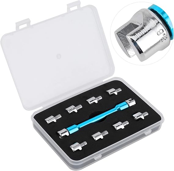 Motorcycle Spoke Wrench Set, Motorcycle Wheel Spoke Wrench CNC Spanner Kit 5.06.8 Length 93mm/3.7in Repair Tool for Most Motorbike Used to Adjust Tire Wire(Blue)