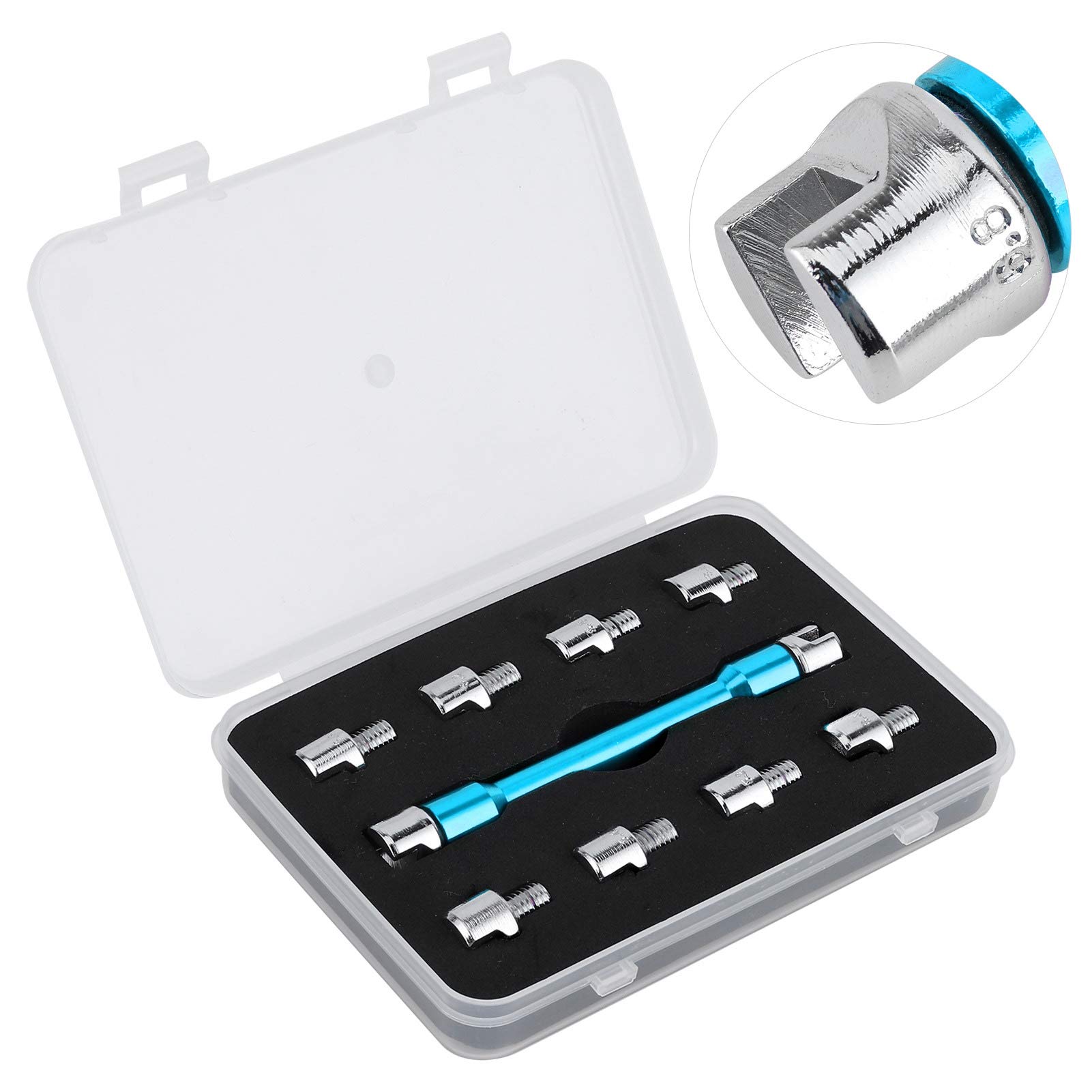 Qiilu Llave de radios de motocicleta, Juego de llaves CNC de llave de radios de motocicleta 5.0-6.8 Longitud 93 mm / 3.7in para la mayoría de las motocicletas(Azul)