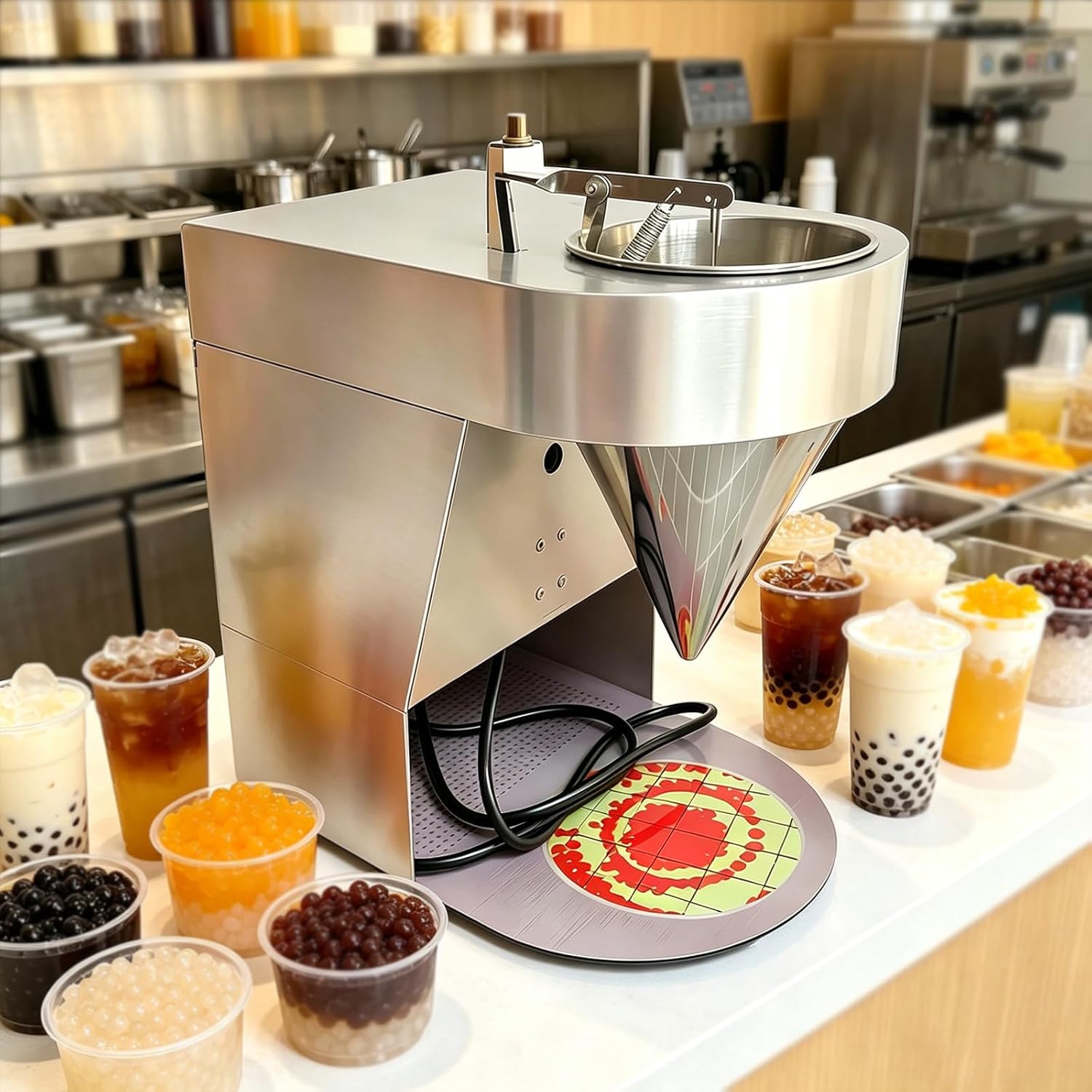 304 Stainless Steel Automatic Popping Boba Making Machine, Commercial Tapioca Pearl Maker with Adjustable Speed Control, Perfect for DIY Fruit Topping (Strawberry, Mango, Lychee)