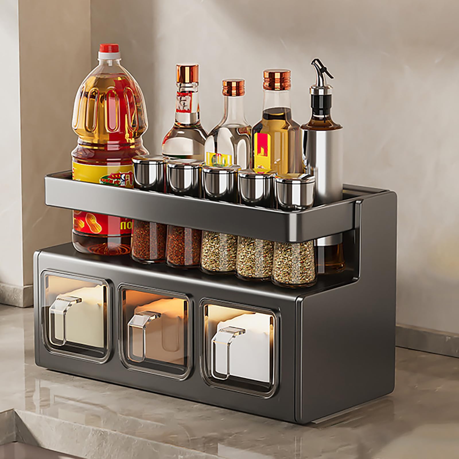 ARMAAN Organizador De Especias Con Frascos Extraíbles, De Pie O Para Montar En La Pared. Estante Para Especias De Cocina, Organizador De Condimentos Para Un Almacenamiento Ordenado,A 1