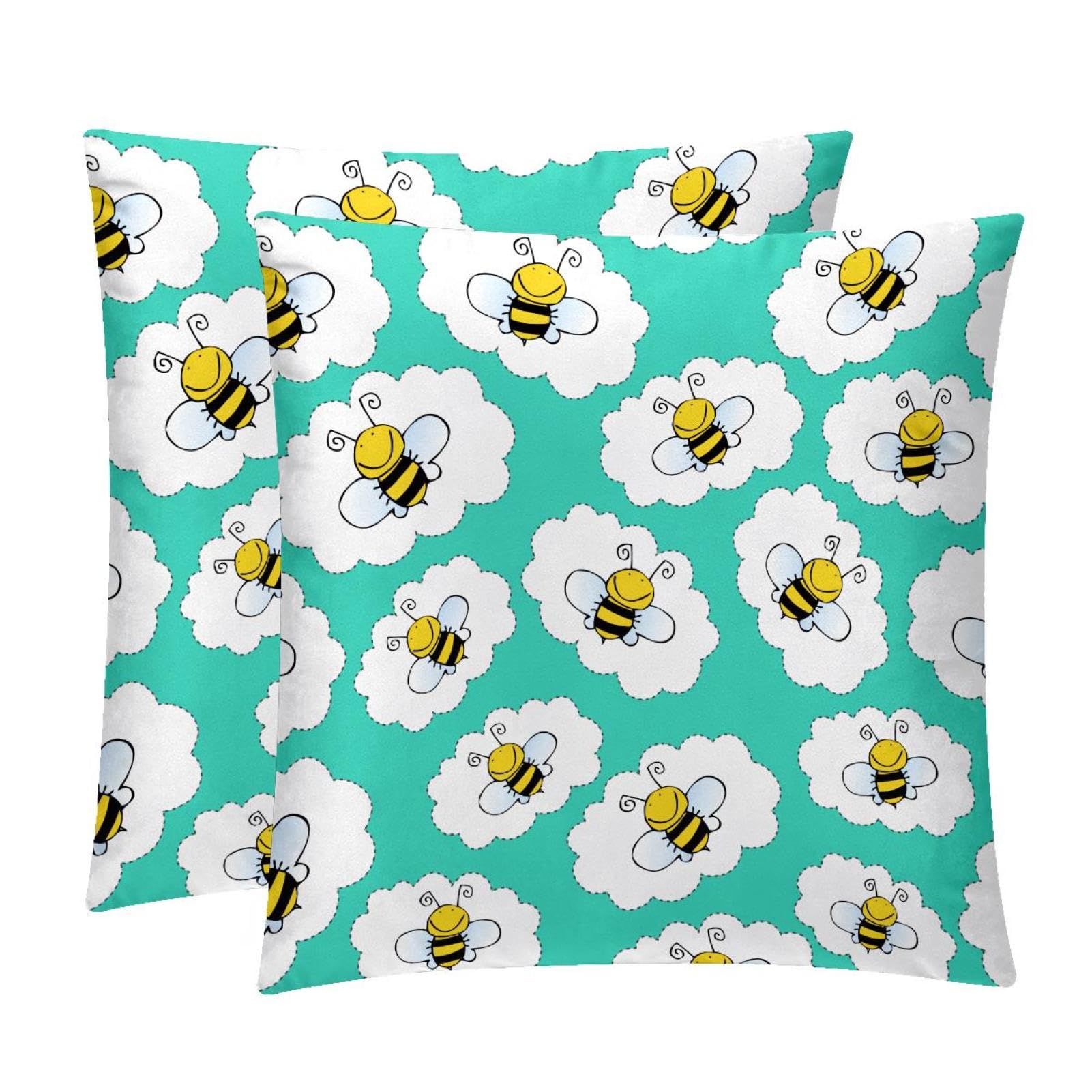 TDGKPZ Cute Bees Throw Pillow Cases 2 Pack Pillowcases Zipper Cushion Covers For Bedroom Living Room 45x45cm
