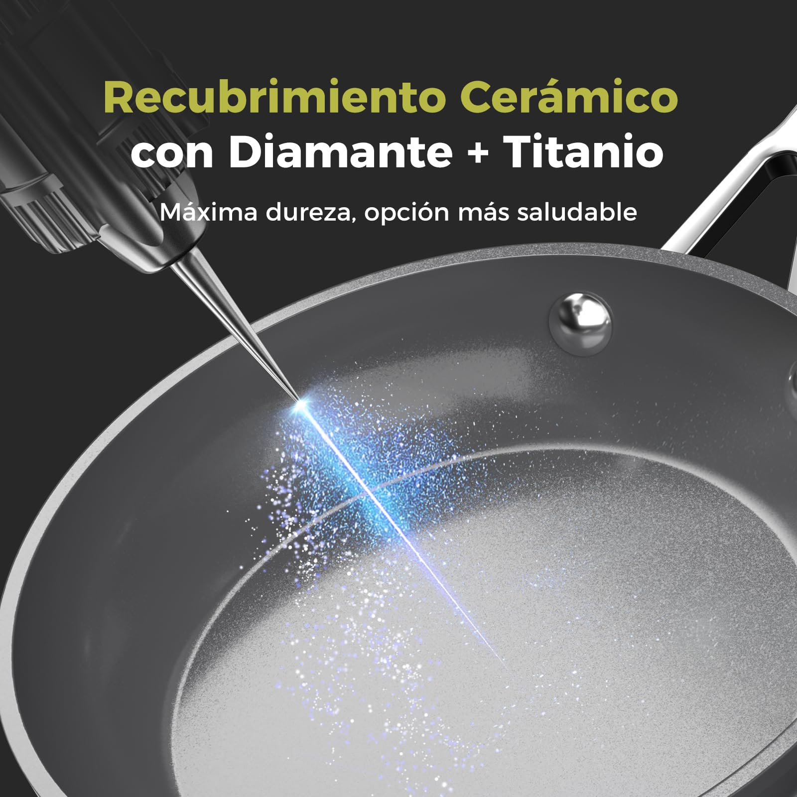 DiamondTitan Set 3 Sartenes Cerámicas (20+24+28 cm), Antiadherente para Todas Cocinas, Sin PTFE PFAS PFOA, Aptas para Horno, Lavavajillas con Mango que Permanece Frío (Gris)