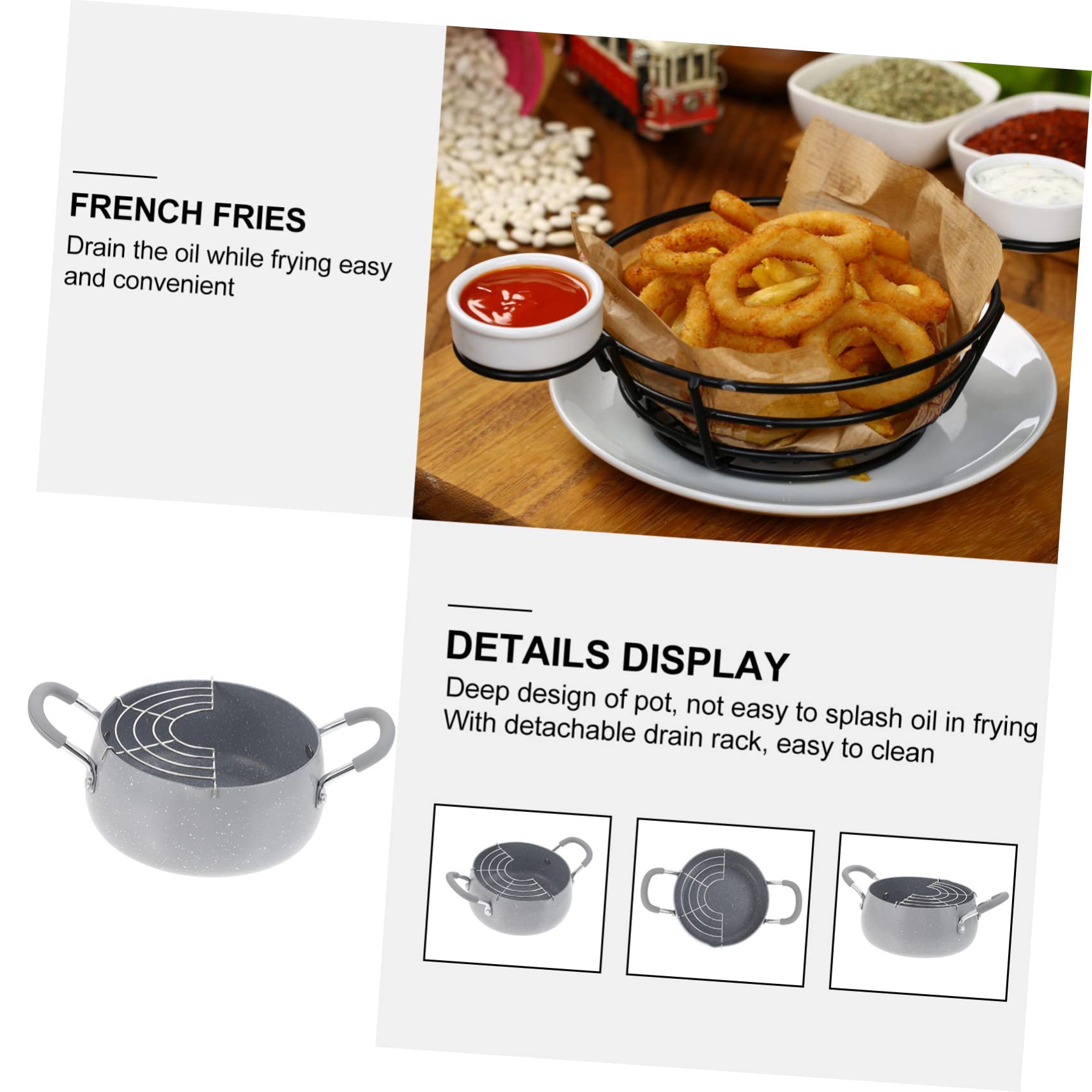 OUNONA 1 Sartén Para Freír Ollas Para Freír Freidora De Camarones Olla Para Freír Japonesa Freidora De Pescado Colador Olla Para Freír Plancha Portátil Plancha Para