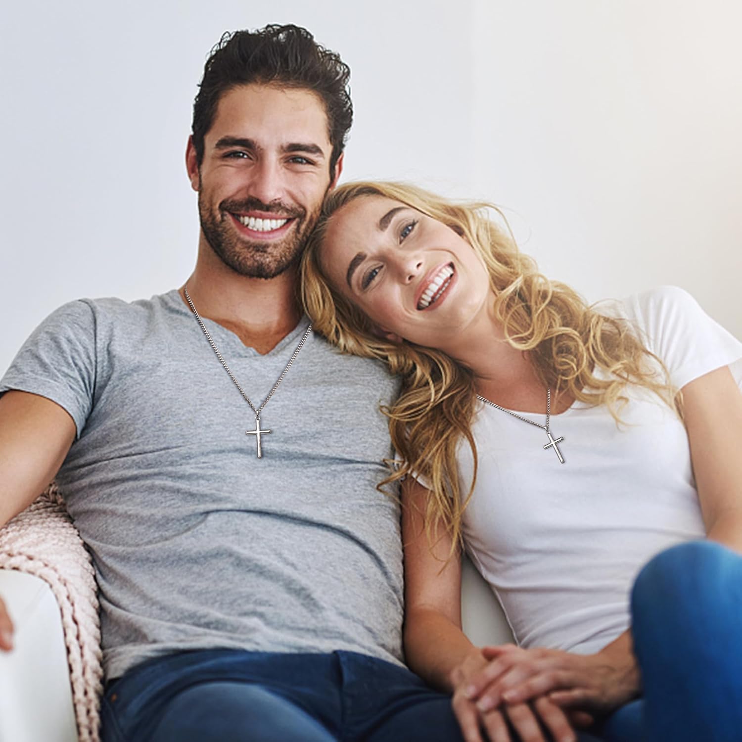 MILACOLATO Solid 925 Sterling Silver Cross Necklace for Men Women, 2mm Durable Diamond-Cut Sterling Silver Chain with Beveled Edge Cross Pendant, Mens Silver Gold Crucifix Pendant Necklace Jewelry 16-24 Inches Mother's Father's Day Jewelry Gifts - Image 5