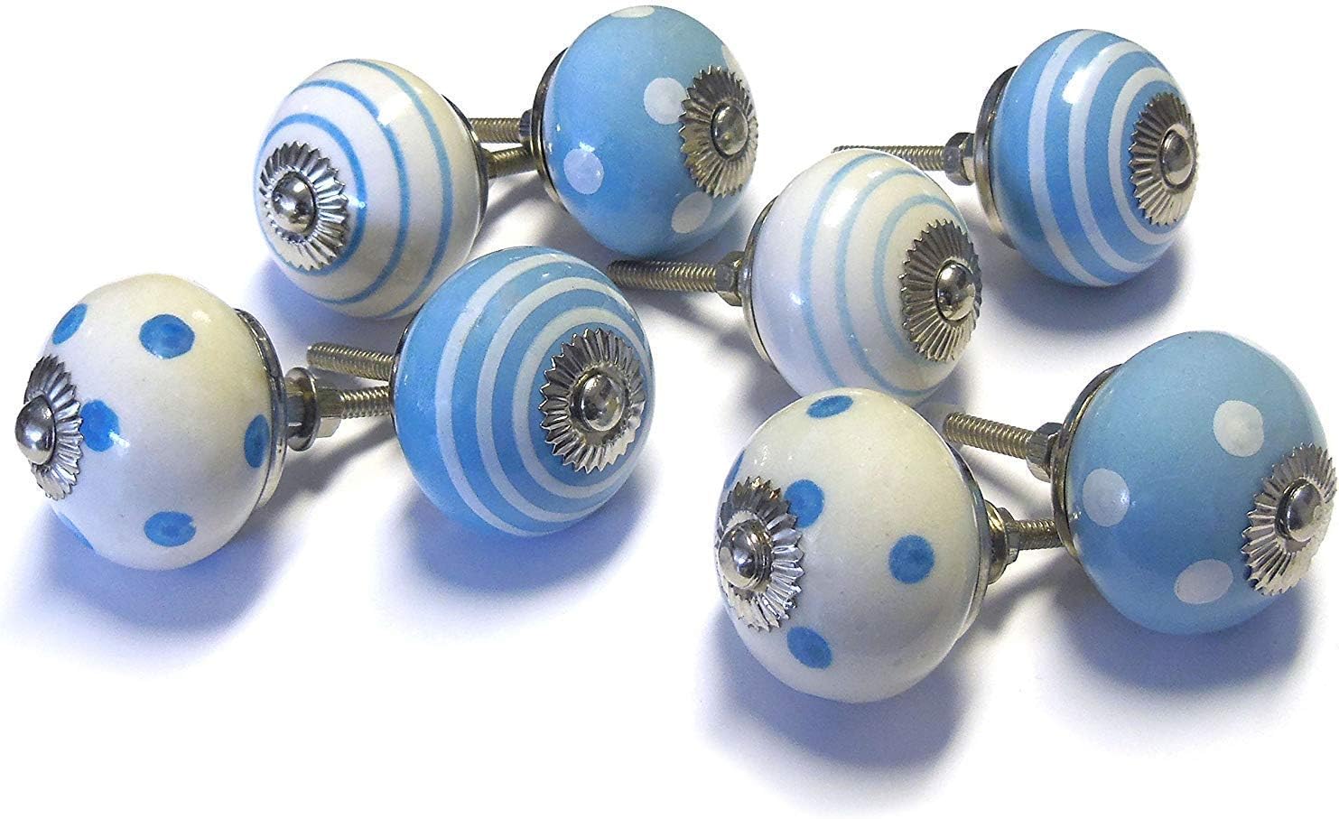 Set of 8 vintage shabby chic polcelain Blue Ceramic Cupboard Door Knobs by Pushka Knobs