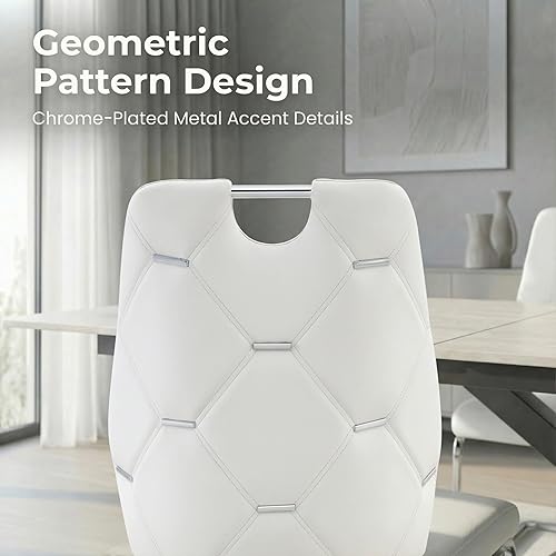 Miniatura 4 de Sillas para Comedor, juego de 2 sillas de comedor modernas con cuero, respaldo geométrico copetudo, patas cromadas, diseño ergonómico, fácil de