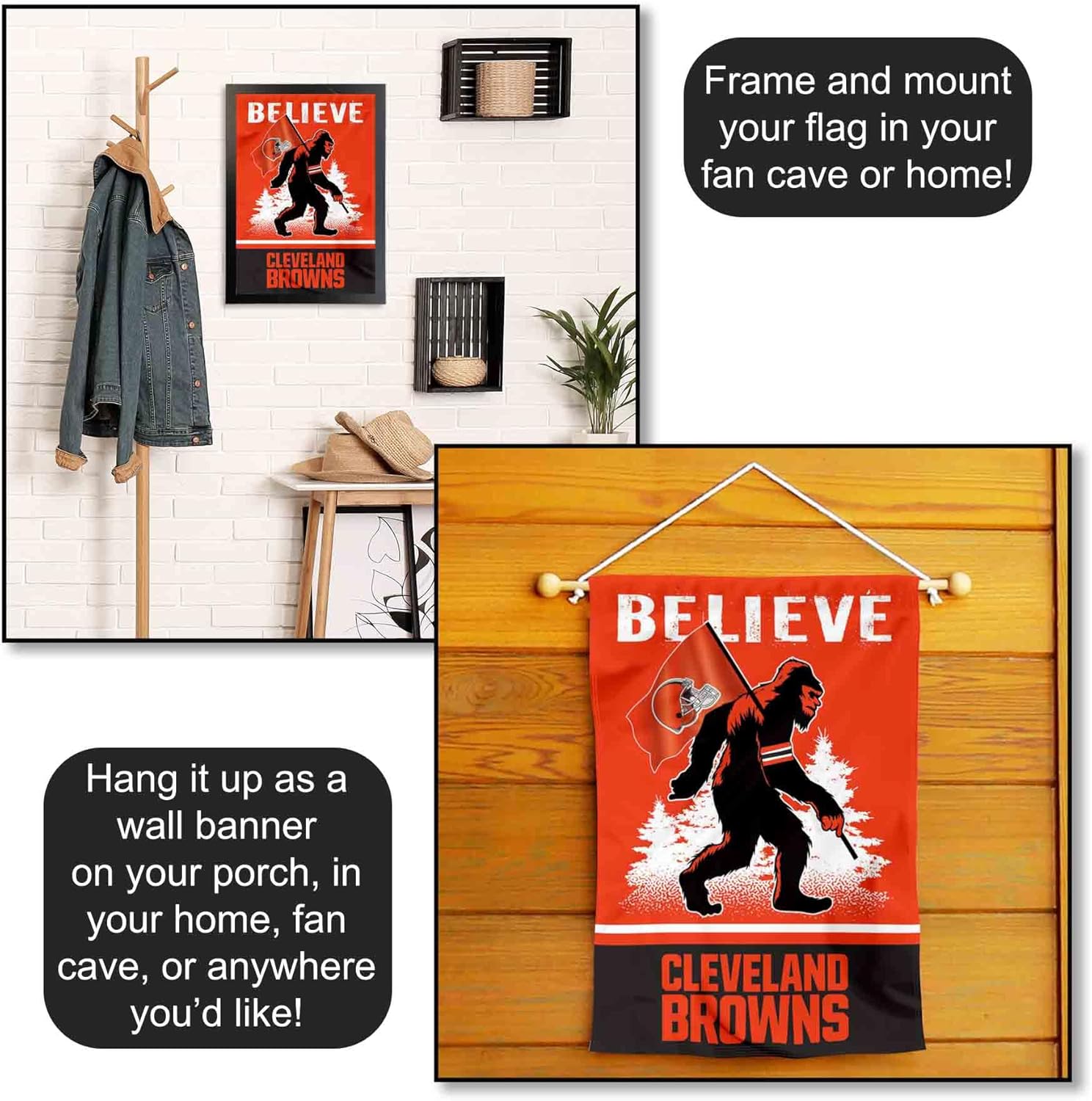 Cleveland Browns Bigfoot Sasquatch Believe Yard Garden Banner Flag - Image 5