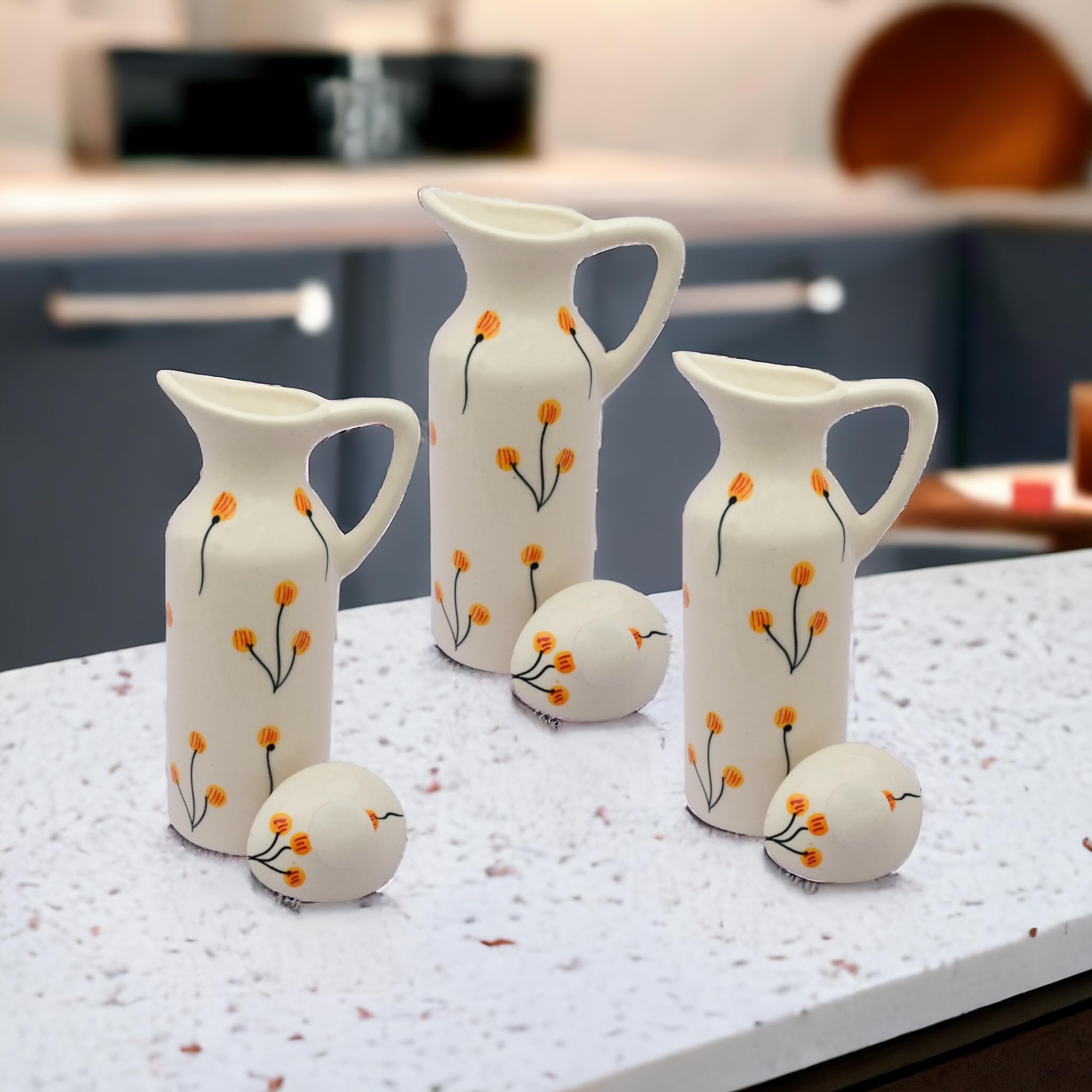 MALAIKAH Off White Floral Printed Ceramic Oil Dispenser | Exquisitely Handmade and Painted Ceramic Oil Dispenser | Perfect for Kitchen Use | Ideal for Storing and Pouring Cooking Oils | Pack of 3 (B0DB94VJ16) Amazon Price History, Amazon Price Tracker