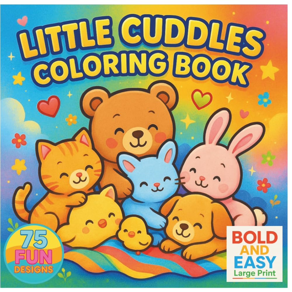 Little Cuddles Bold and Easy Coloring Book: Book for Kids Seniors and Adults, Simple, Jumbo, Cute Animals and Fun, Bold Outlines for Relaxing ... Mindful Art Therapy, Flower, Stress Relief.