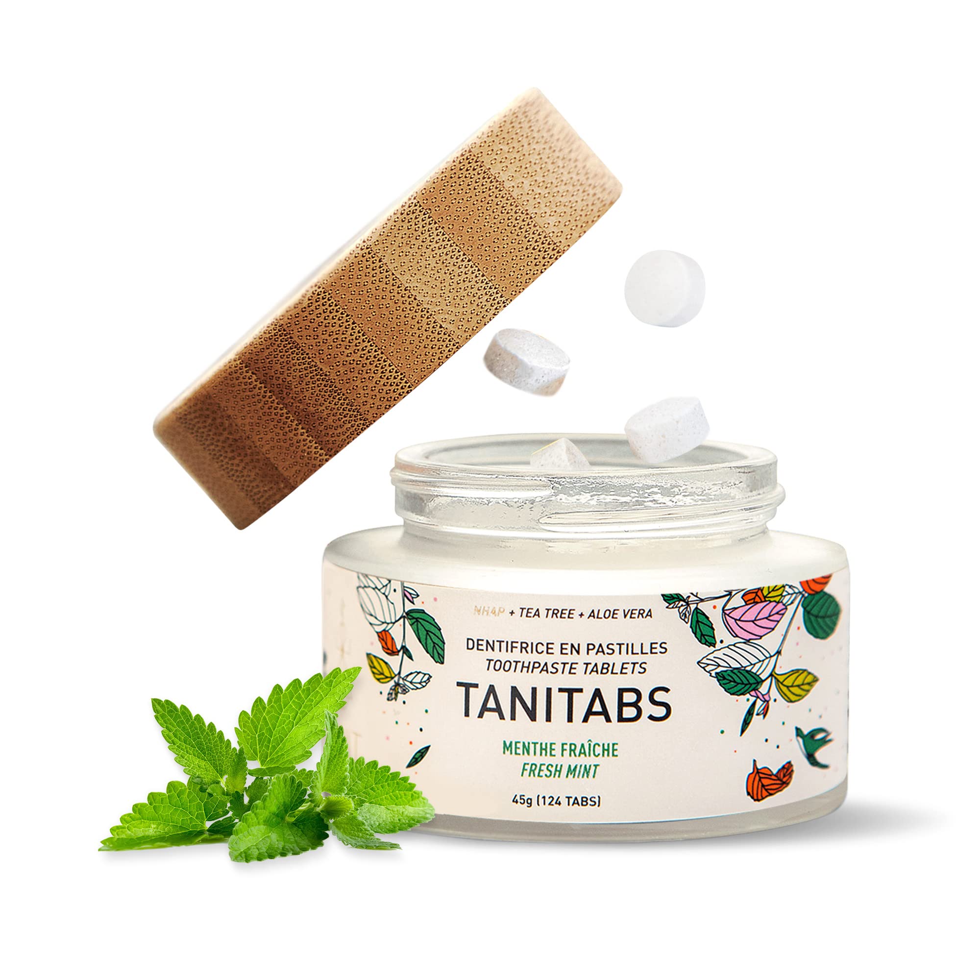 Tanitabs Fresh Mint Toothpaste Tablets, Fluoride-Free, Natural Toothpaste for Gum and Teeth Care, Zero-Waste Travel Toothpaste Tabs in Bamboo Jar, Natural Mint Flavor, 124 Tablets – Tanit
