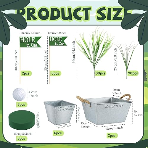 Miniatura 2 de Juego de 8 162 piezas de decoración de mesa de fiesta de golf, centros de mesa de fiesta temática deportiva, incluye 8 cubos de metal, 24 minigolf,