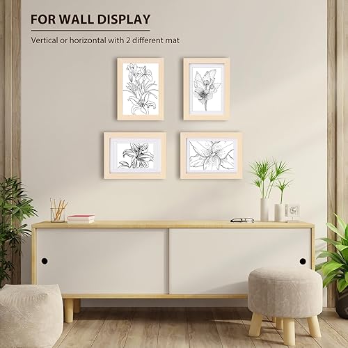 Vista 107 de KINLINK Marco de fotos A4 natural, de madera maciza con plexiglás acrílico para fotos A5 con paspartú o A4 sin paspartú, marco de fotos para mesa