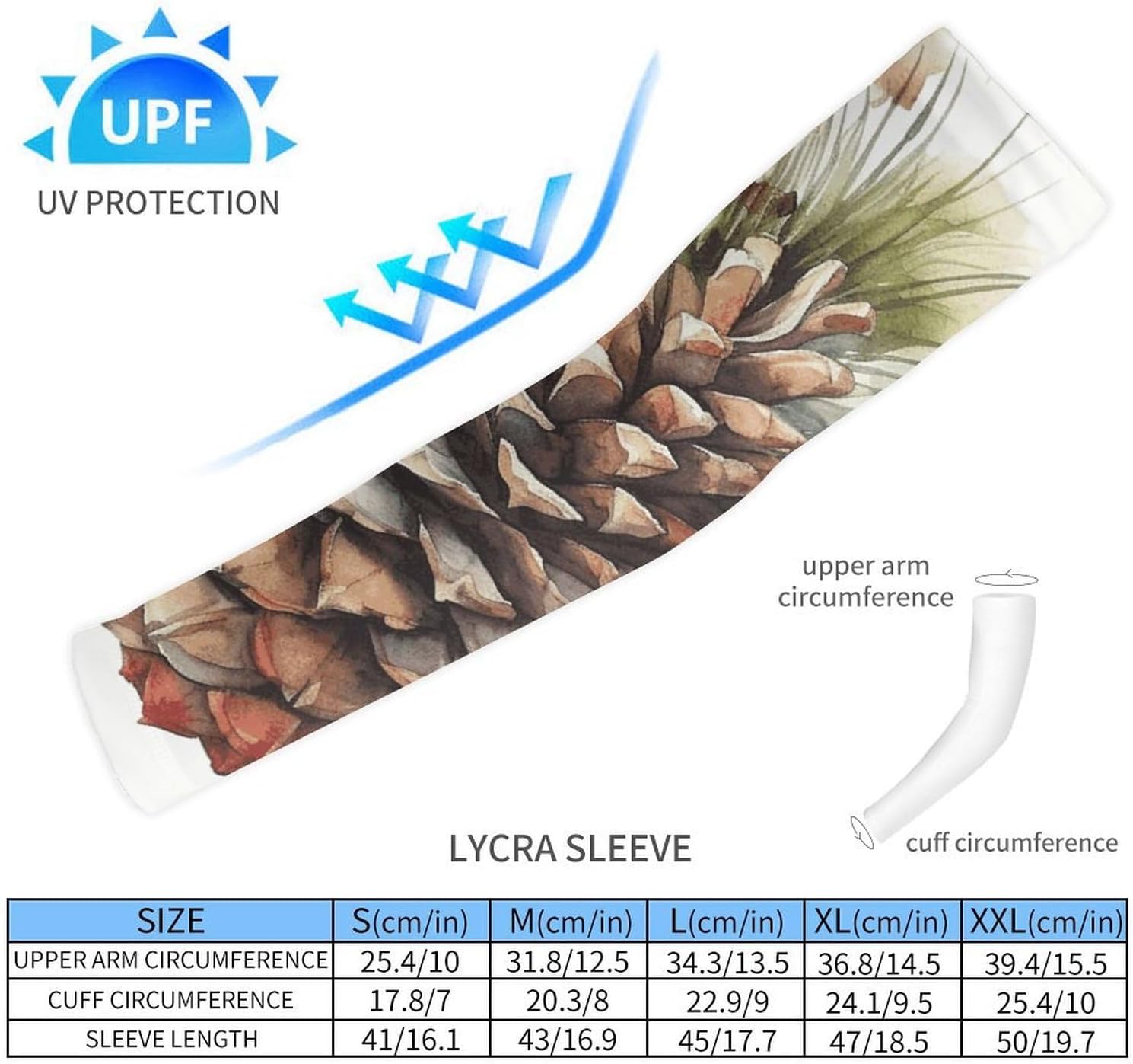 Watercolor Pine Cone Arm Sleeves for Men Women Sun Protection Sleeves Cooling Compression Arm Covers for Sport