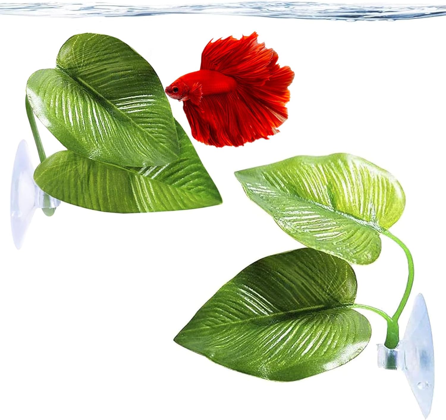 SunGrow Betta Fish Leaf Hammock, Twin Leaf Design with Suction Cup, 2-Pack - Comfortable Resting, Breathing & Breeding Pads, Easy Install, Simulates Natural Habitat for Healthier Betta