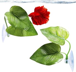 SunGrow Betta Fish Leaf Hammock, Twin Leaf Design with Suction Cup, 2-Pack - Comfortable Resting, Breathing & Breeding Pads, Easy Install, Simulates Natural Habitat for Healthier Betta