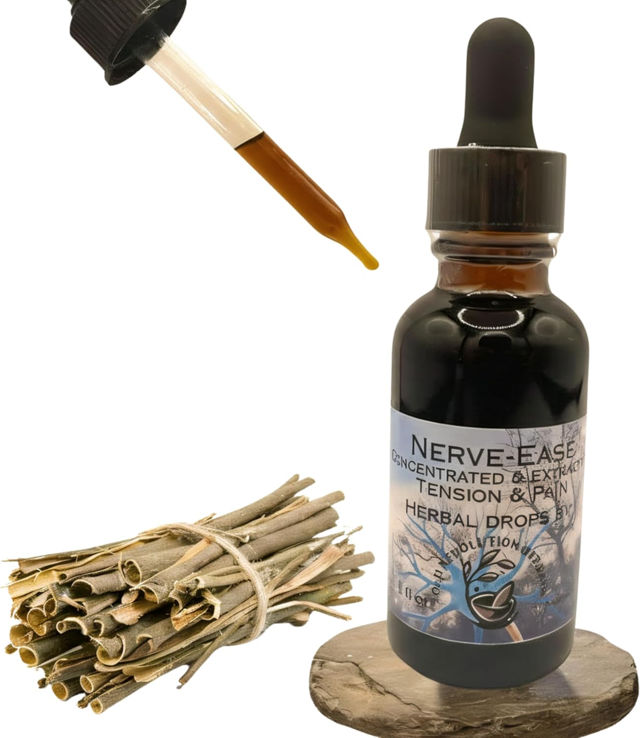 Nerve Ease | 7 Herb Formula for Nerve & Head Support | 100% Organic Low Alcohol Herbal Drops | White Willow Bark, Feverfew, Skullcap & More | Advanced Liquid Extract & Concentrate