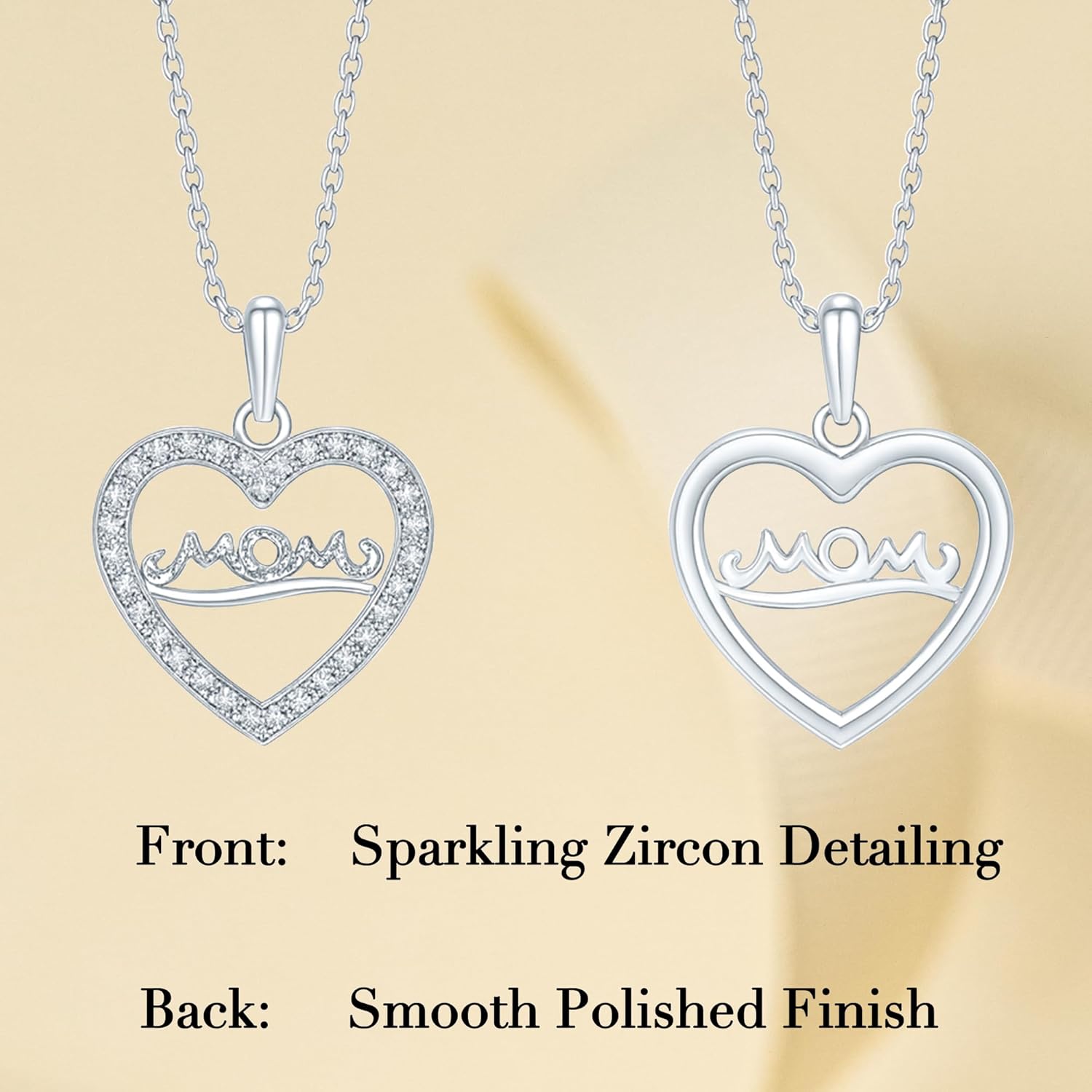 Impalsory Mom Heart Pendant Necklace, Sterling Silver Jewelry Gift for Mother, Cubic Zirconia Necklace for Women, Mother's Day Gift - Image 8