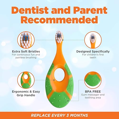 Miniatura 3 de Cepillo de dientes para bebés y niños pequeños de 0 a 2 años (paquete de 4) cerdas extra suaves para encías de bebé, sin BPA, dedos de fácil agarre