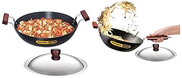 Hawkins Futura Hard Anodised Aluminium Deep Fry Pan - 4 L, Black & Hawkins Futura Nonstick Stir-Fry Wok with Stainless Steel Lid - 3 L, 28 cm, 3.25 mm