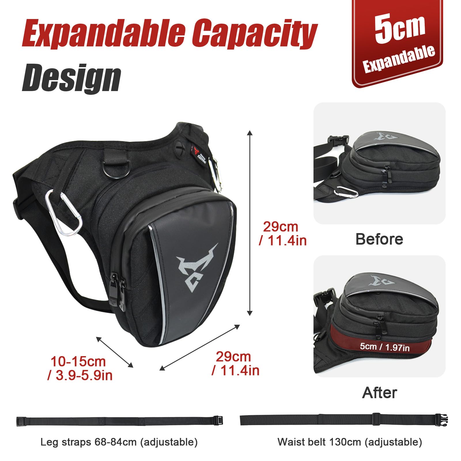 Motorrad Beintasche Herren Erweiterbar Oberschenkeltasche Hüfttaschen schwarz Gürteltasche für Cyling Wandern Outdoor Sport grau