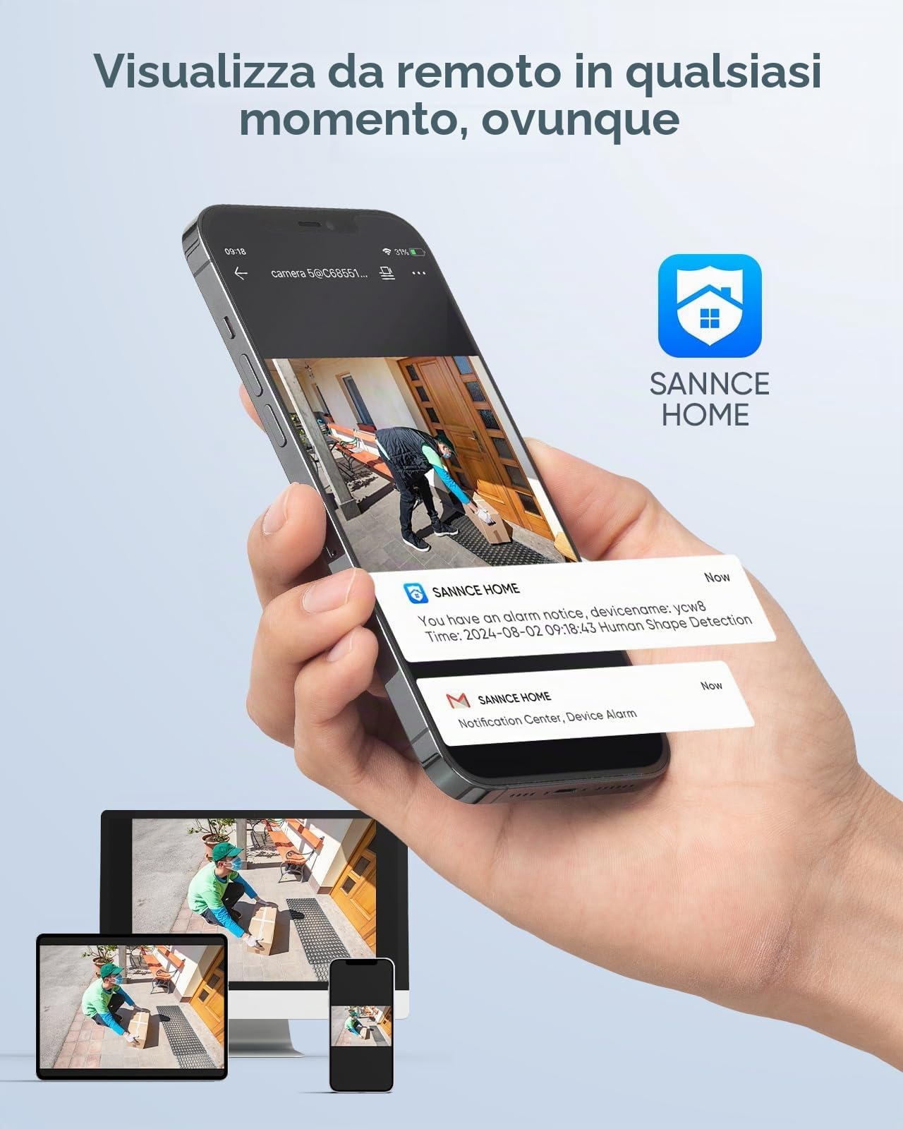 SANNCE Sistema di telecamere di sorveglianza 8CH 1080P 5 in 1 registratore DVR CCCTV con disco rigido da 1 TB e 4 telecamere impermeabili con visione notturna a 100 piedi, allarme di movimento e