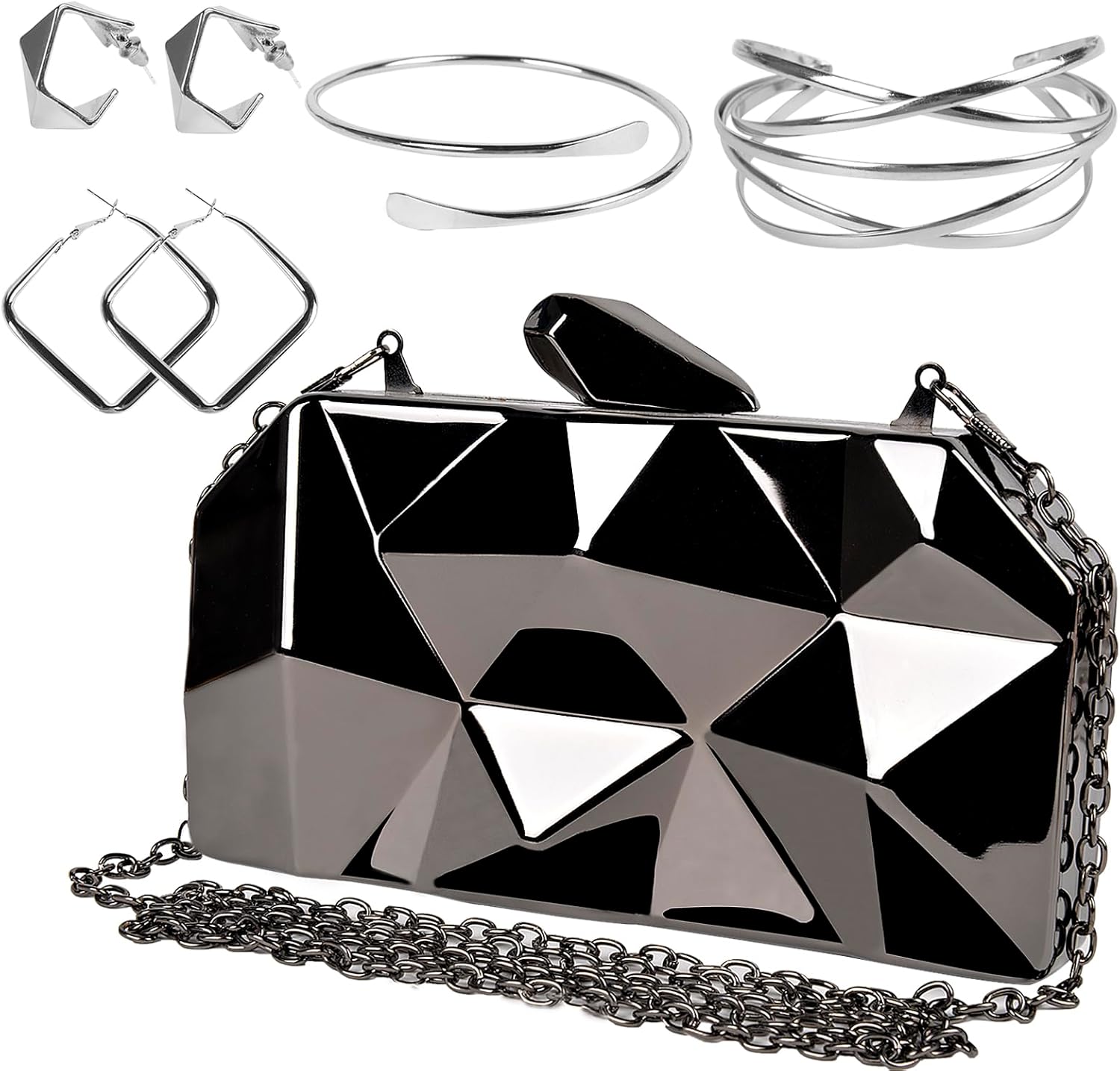 Women Lattice Gold Clutch Purses - Geometric Lattice Metal Clutch Evening Bag Women Golden Stone Cut Clutch Purse for Party