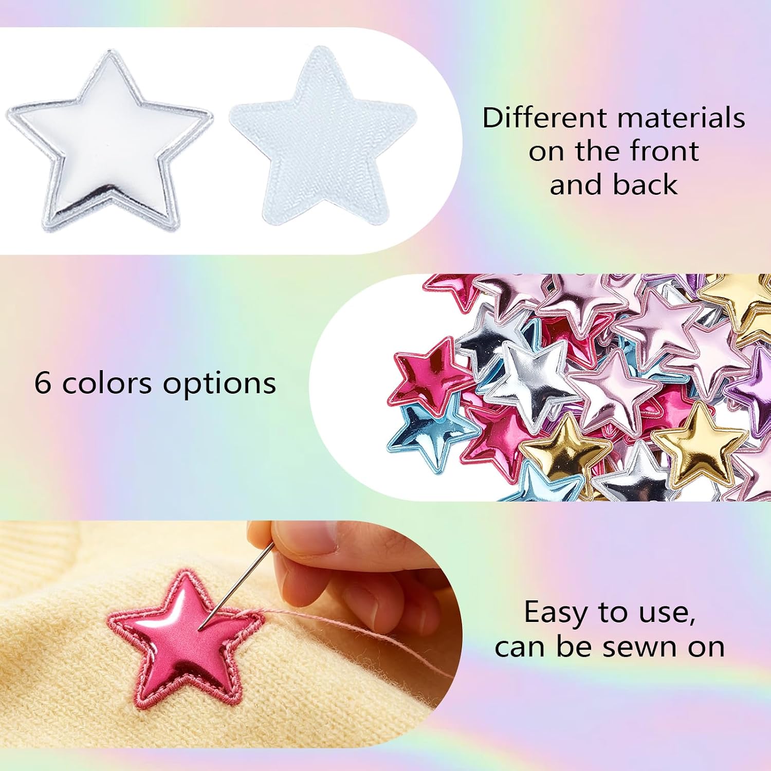 120 Pcs Star PU Padded Patch, 1.37 x 1.37 Inch Glitter Fabric Felt Sew on Appliques, Shiny 5 Stars Sewing Embellishment Patches for DIY Craft Scrapbooking Decoration Home Decor