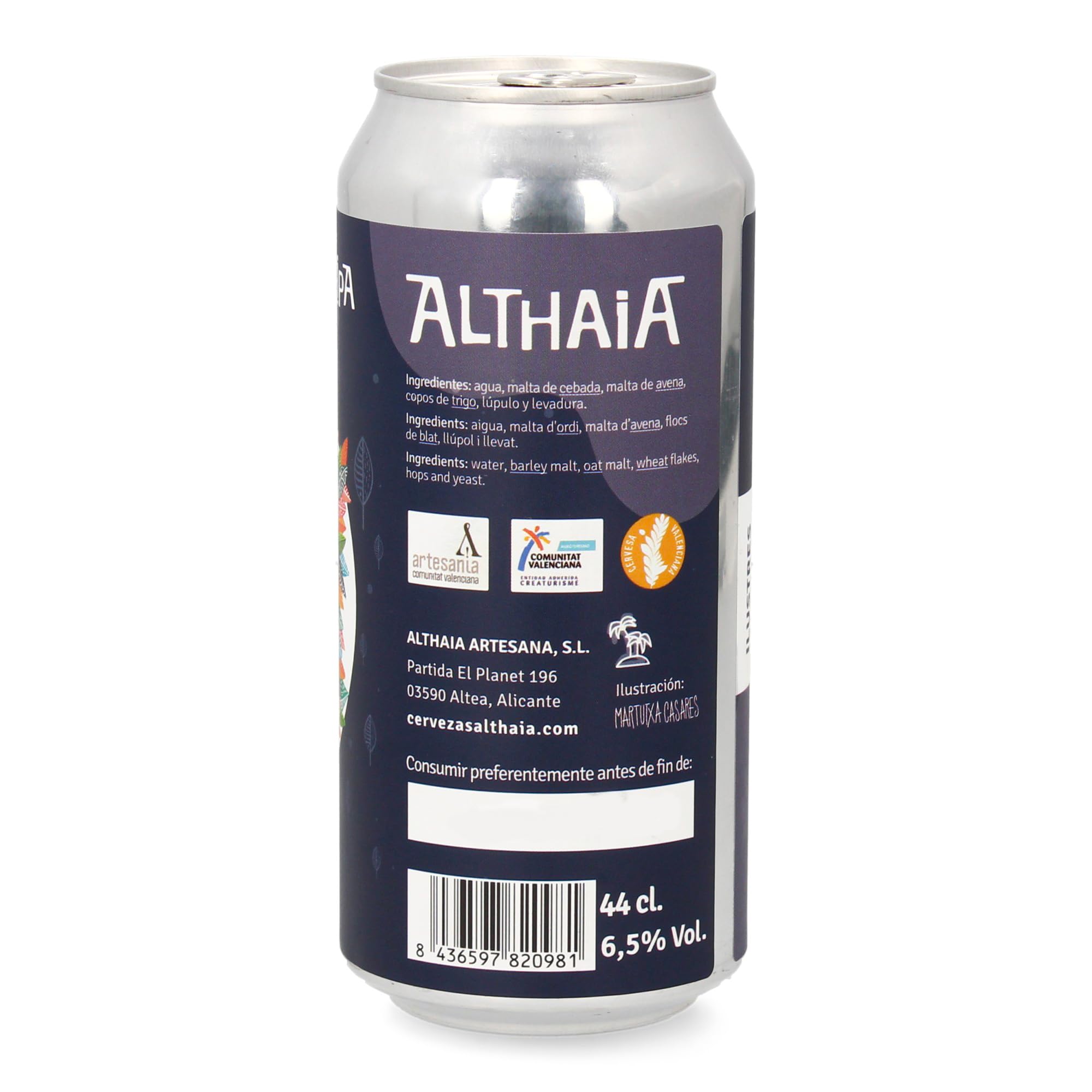 Althaia Costa Este NEIPA – Cerveza Artesana New England IPA – Lata 44cl – 6,5% Vol – Turbia, Sedosa y Afrutada – (Pack 12 Latas, 12, unidad)