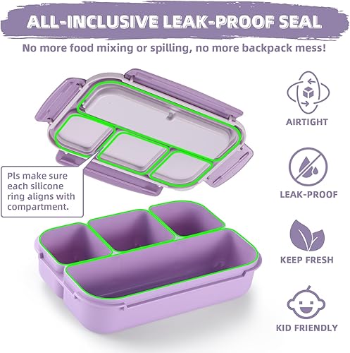 Miniatura 5 de QQKO Lonchera Bento para adultos, contenedores para adultos, hombres y mujeres, loncheras para niños para la escuela con 4 compartimentos,