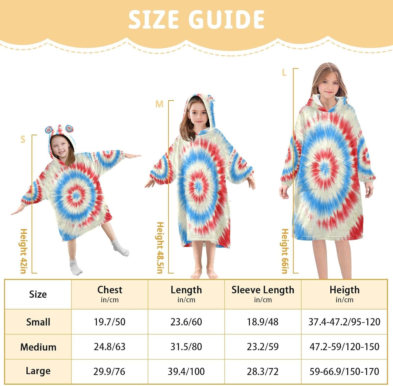 Kigai Tie-dye Wearable Blanket Hoodie for Kids Oversized Hooded Blanket Warm & Cozy Sweatshirt with Pockets