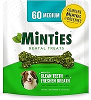 Vista 1 de Minties Masticables dentales para perros, 60 unidades, golosinas con sabor a menta recomendadas por veterinarios para perros medianos de 25 a 50