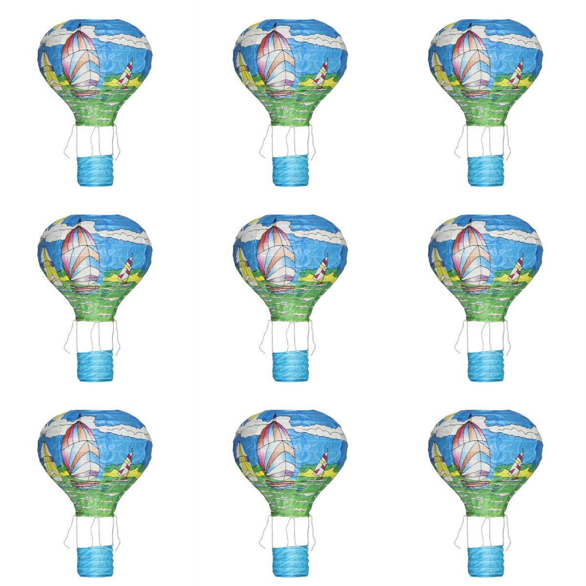 Juego de 9 farolillos de papel, diseño de globo de aire caliente, papel, multicolor, 40 cm