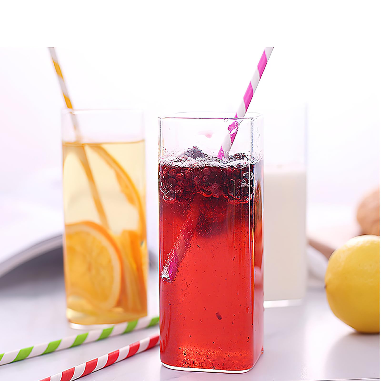 Lot De 4 Verres à Eau Carrés Transparents 400 Ml - Verres Long Drink En Verre Borosilicate, Lave-vaisselle Safe - 9