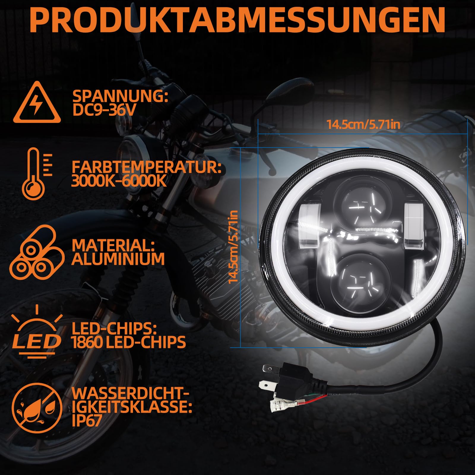 5,75" Scheinwerfer mit DRL Hi/Lo Abblendlicht Passend für Simson S51 S70 S50 S50B