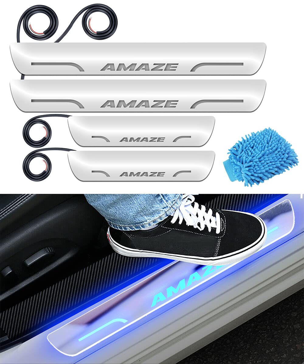 Spaiko Car Door Foot Step Led Sill Plate Compatible for Honda Amaze(Set of 4PCS, Blue) Amazon