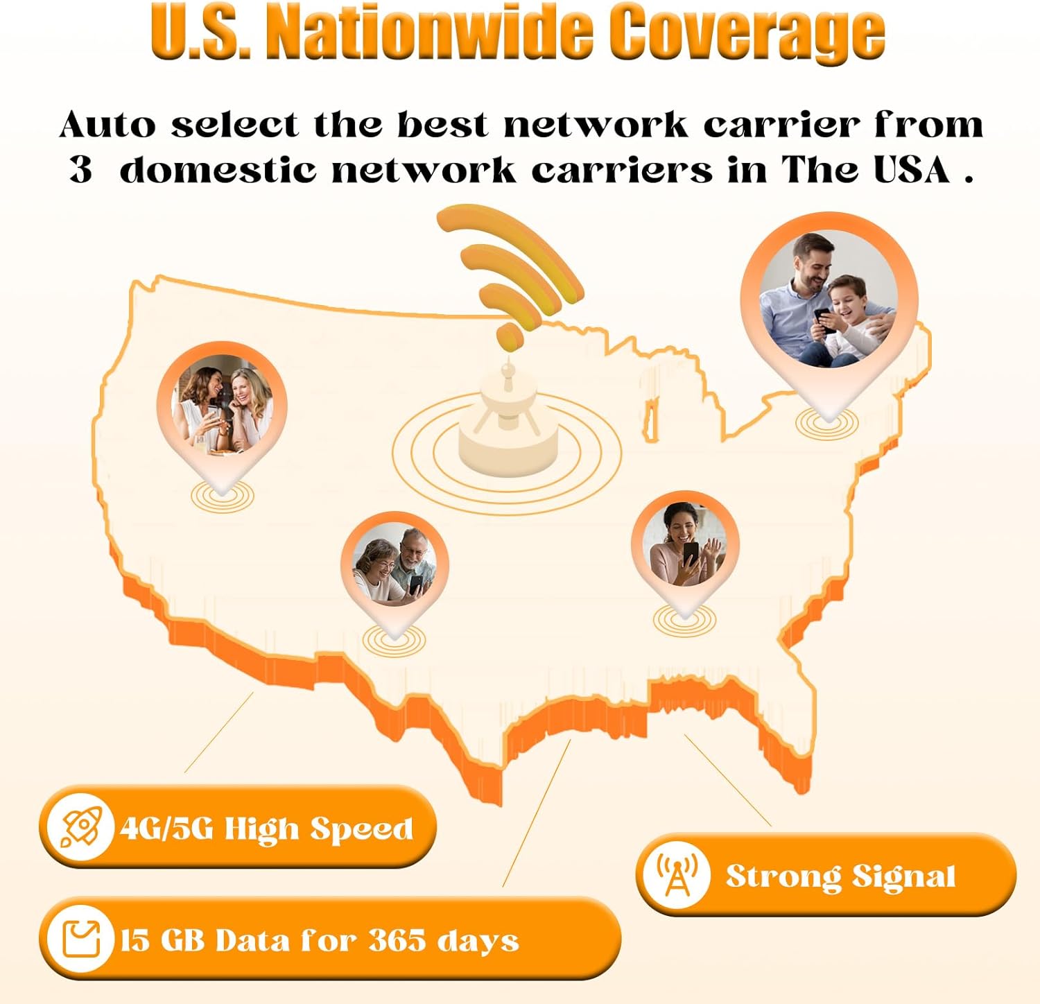 4G LTE Cellular Data SIM Card for 365 Days 15GB Compatible with USA Nationwide Networks for Security Cameras, Hunting Trail Cameras, Game Cameras, Tablets, Unlocked IoT Device,Plug and Play