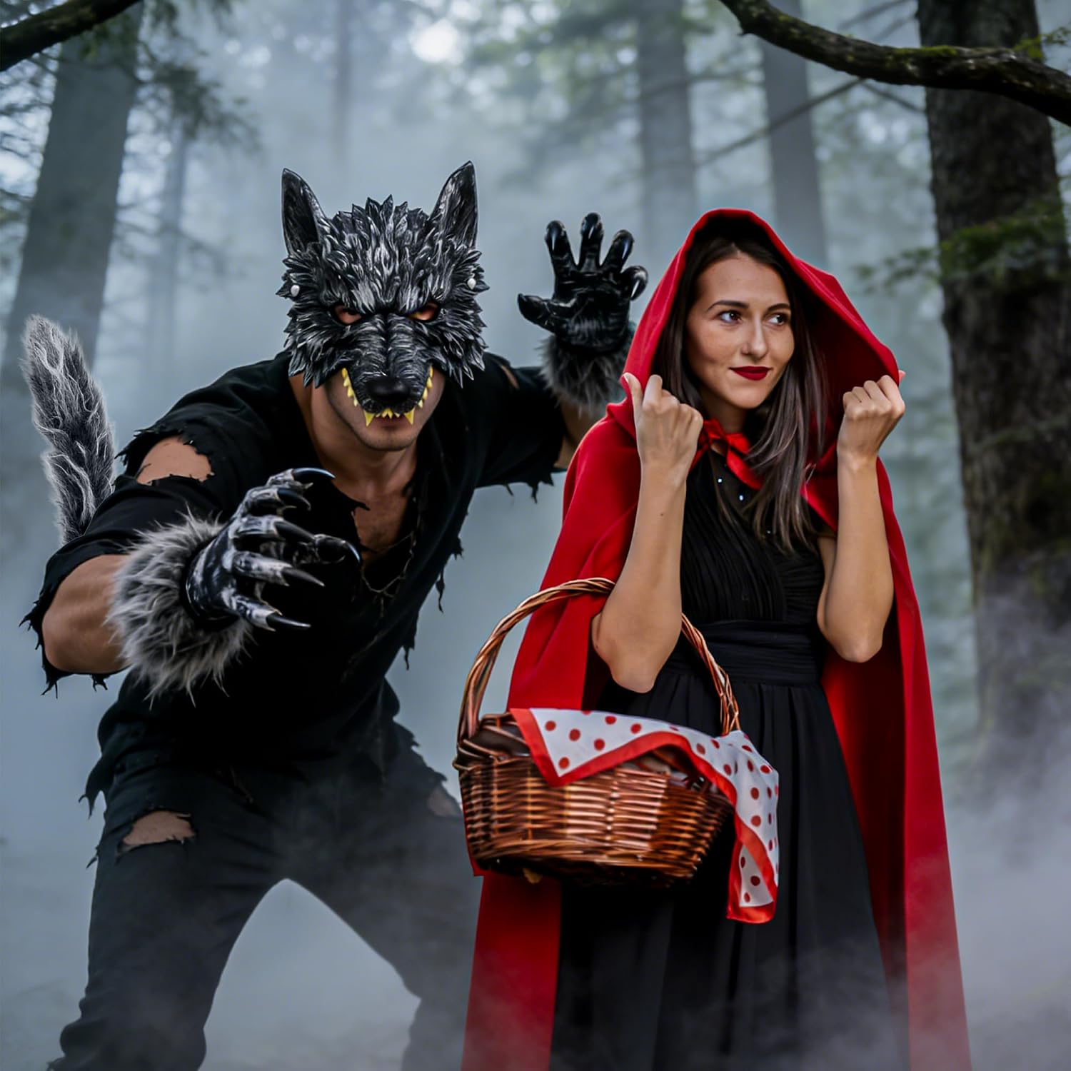 D-Fokes 4PCS Wolf Costume Set, Werewolf Costume Accessories for Adults