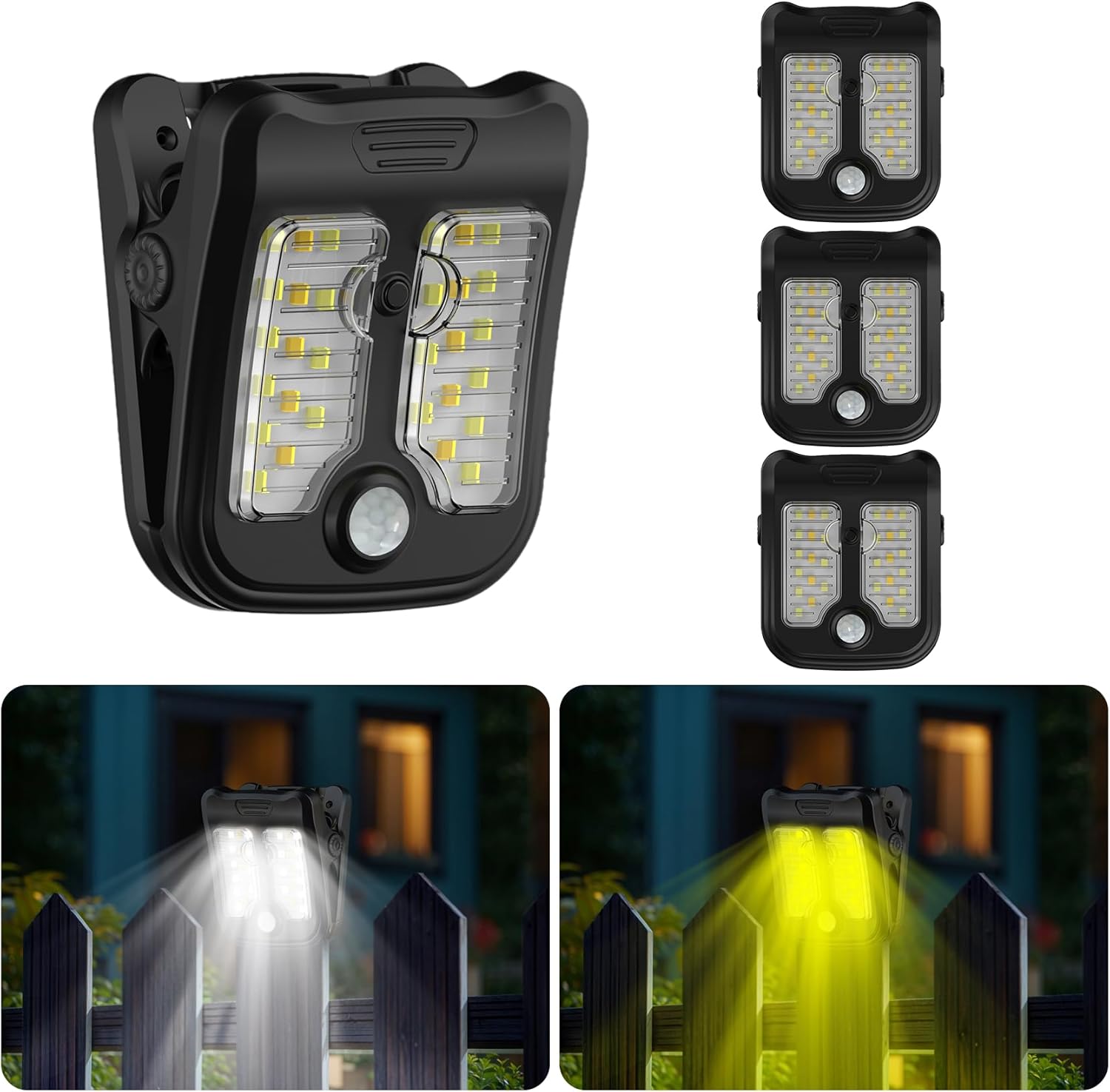 Tryme Small Solar Lights for Chain Link Fence Outdoor Motion Sensor Clip on Solar Lights for Garden Gate Deck Step Patio Camping 4 Pack