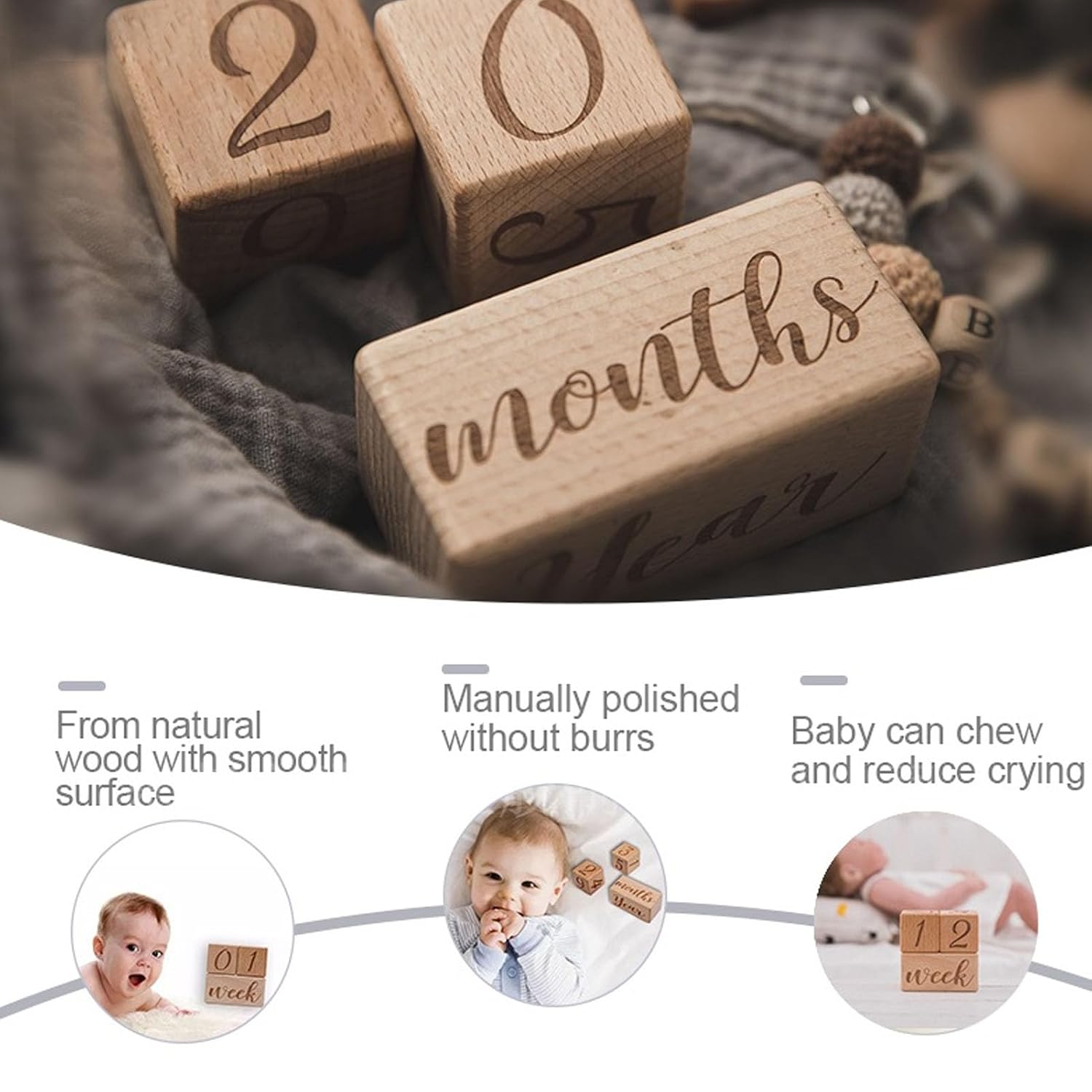 Wooden Baby Monthly Blocks for Infant Age Growth Photography Prop, Wooden Construction, Personalized Photo Themes for Clear and Detailed Results image 3